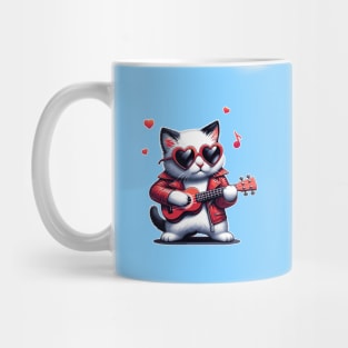 rock cat with ukulele Mug